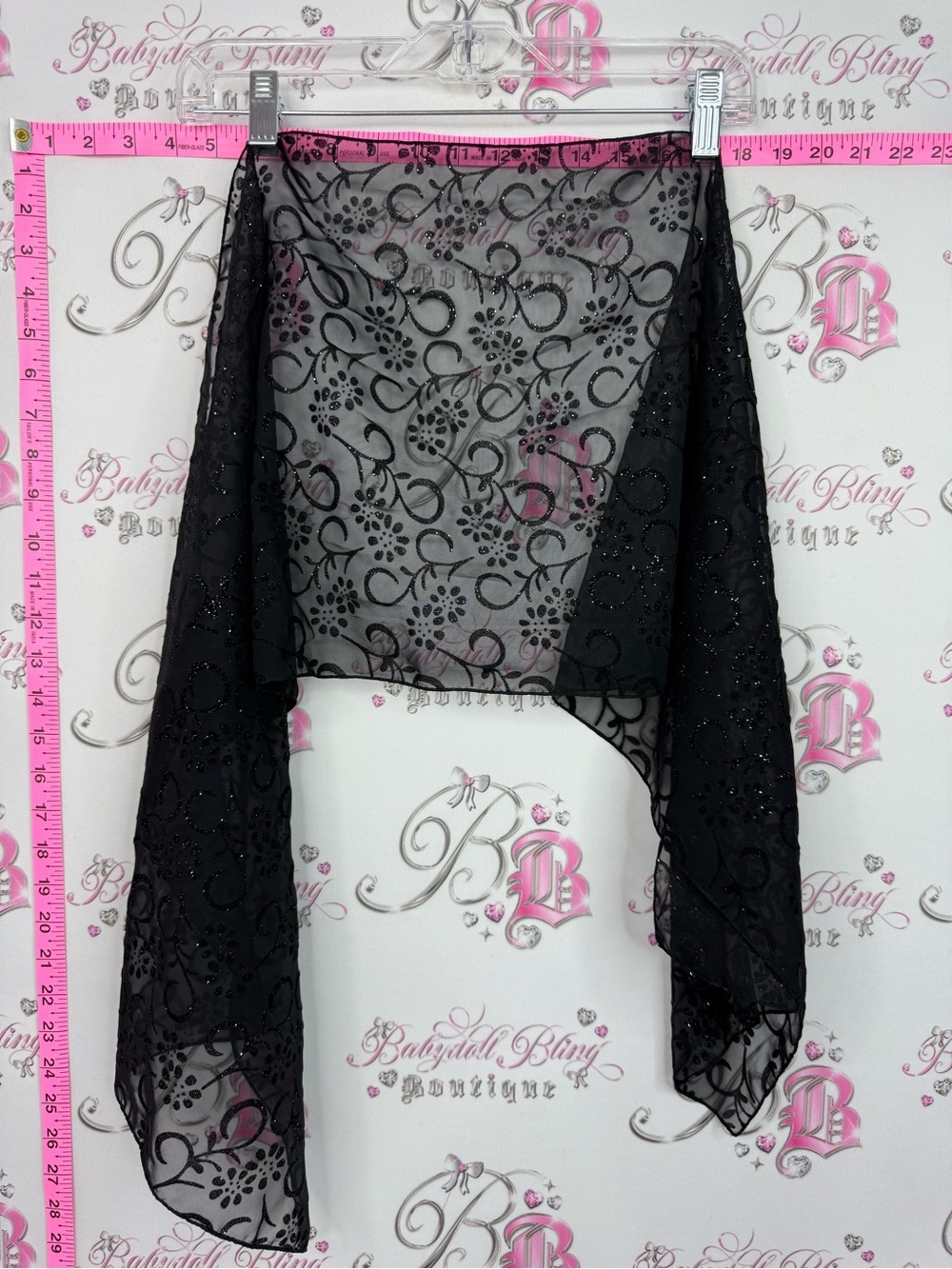Scarf sparkly Y2k rare shimmer glitter Black Sheer Embroidered Scarf Wrap
